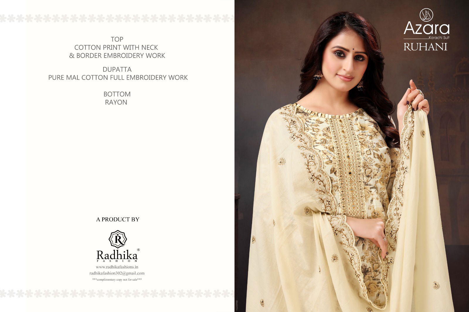 Ruhani By Radhika Azara Cotton Printed Dress Material Wholesale Price In Surat
